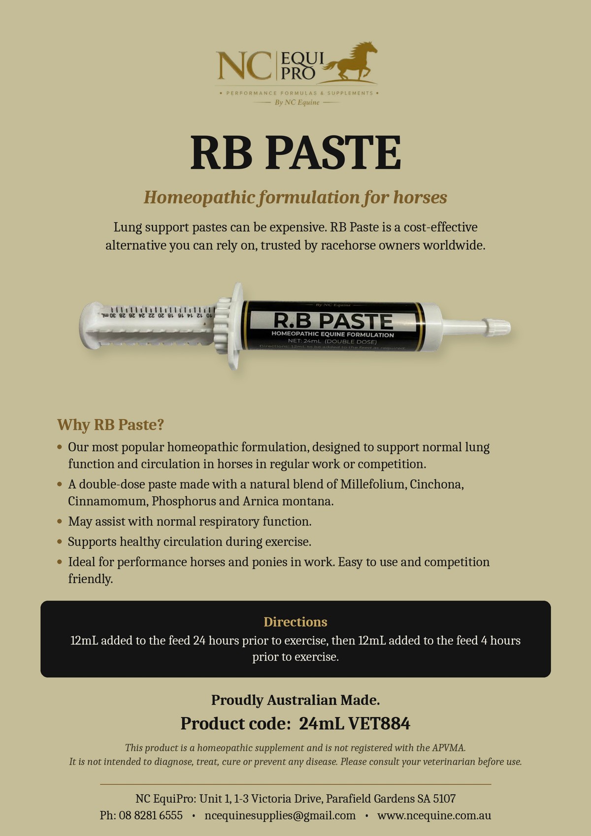 NC EquiPro RB Paste 24ml (Double-Dose) – Circulation & Respiratory Support for Horses - Image 2