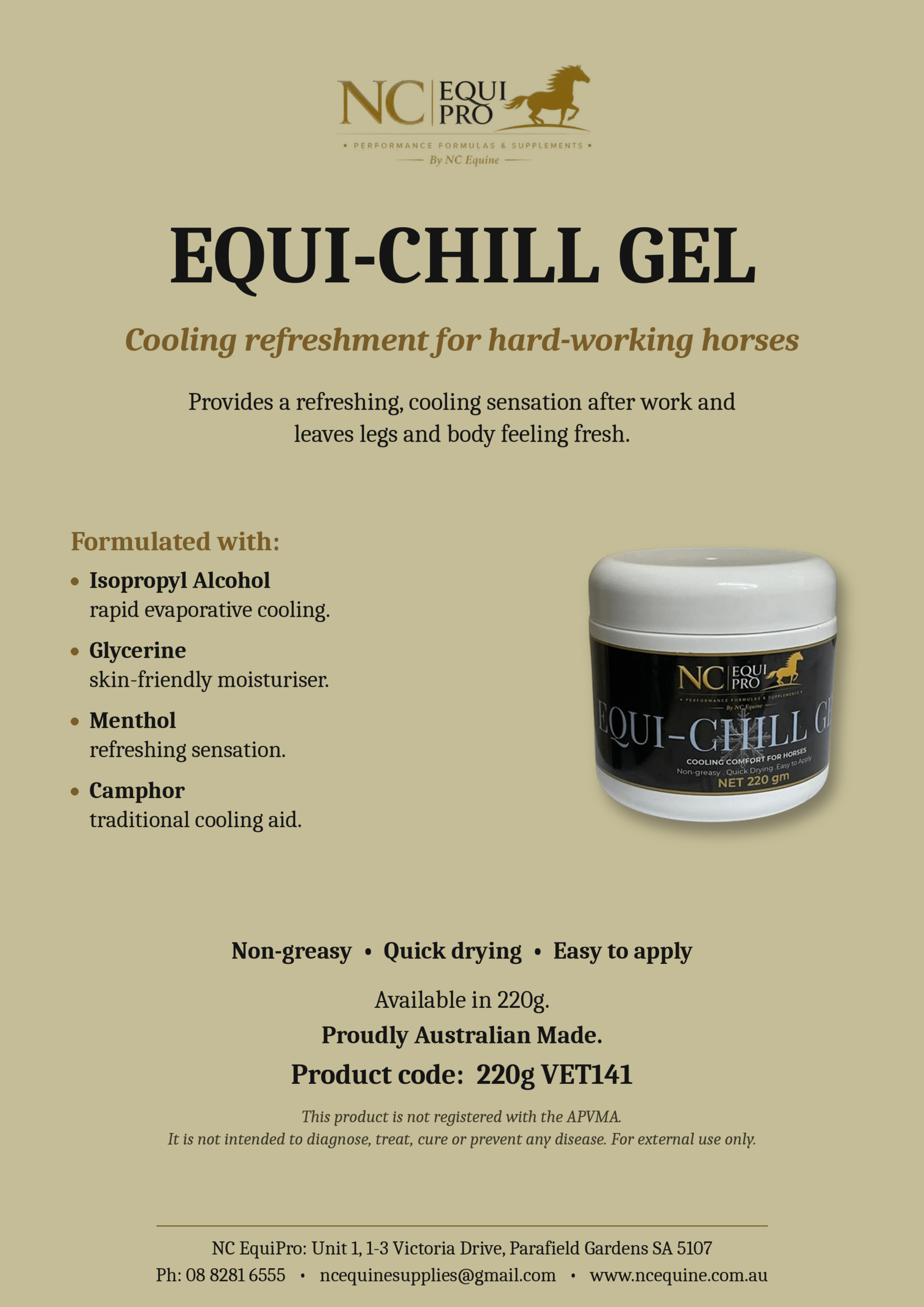 NC EquiPro Equi-Chill Gel – Cooling Comfort for Horses & Dogs - 220gm - Image 2
