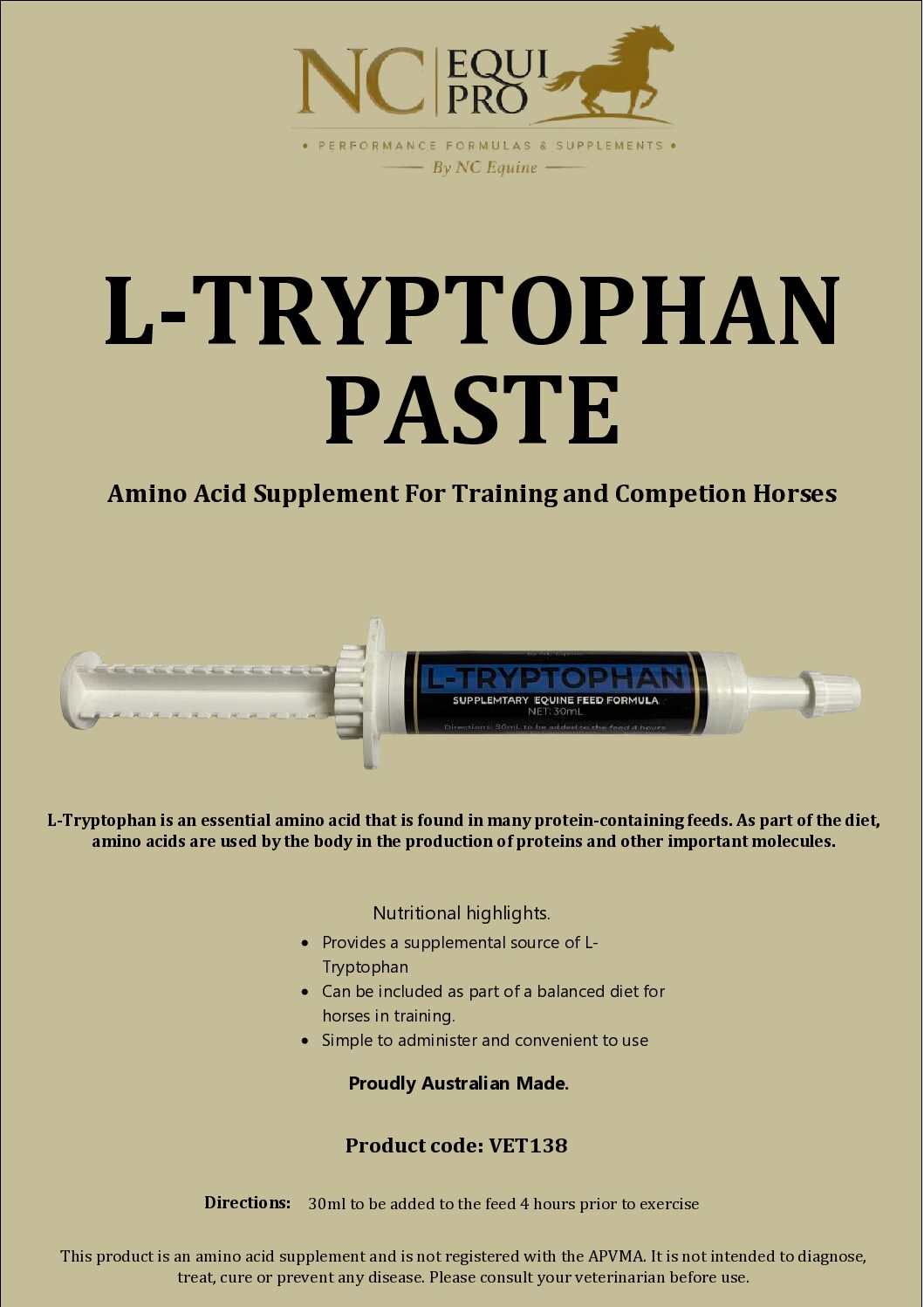 NC EquiPro L-Tryptophan 30 ml – Amino Acid Supplement to Support Calm Behaviour in Horses - Image 2