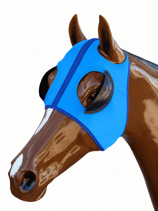 Blue Lycra Harness Racing Hood – Laced On Eyecups