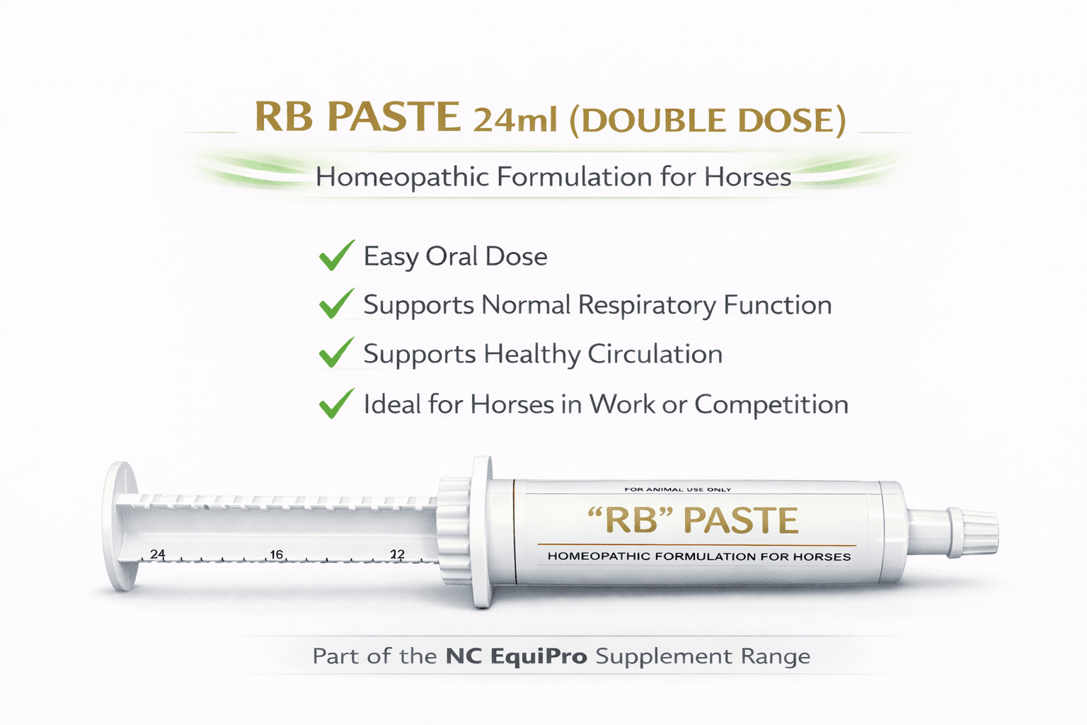 NC EquiPro RB Paste 24ml (Double-Dose) – Circulation & Respiratory Support for Horses